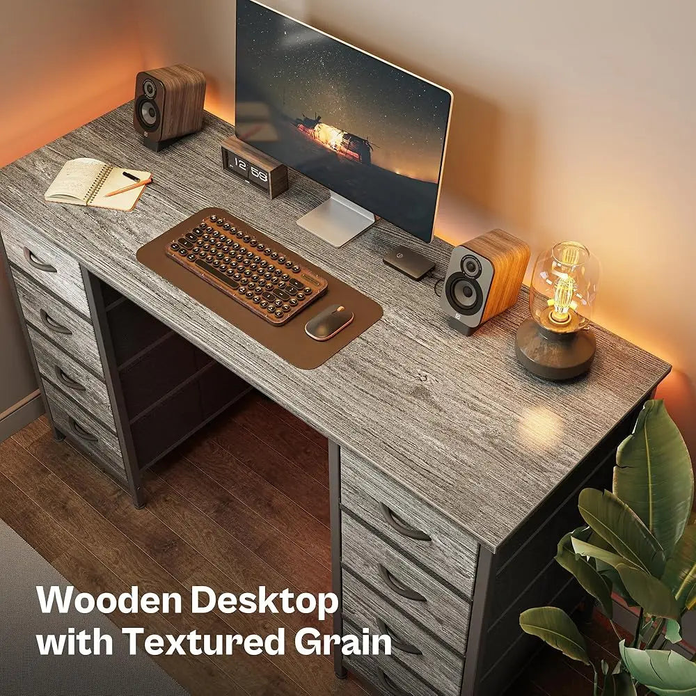 47 Inch Computer Desk with 8 Fabric Drawers for Home Office Gaming