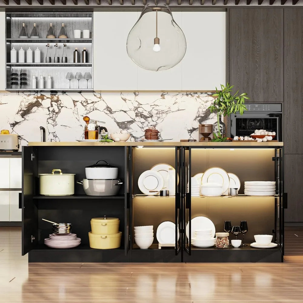 Large Kitchen Island with Storage Adjustable Shelf and Drawers