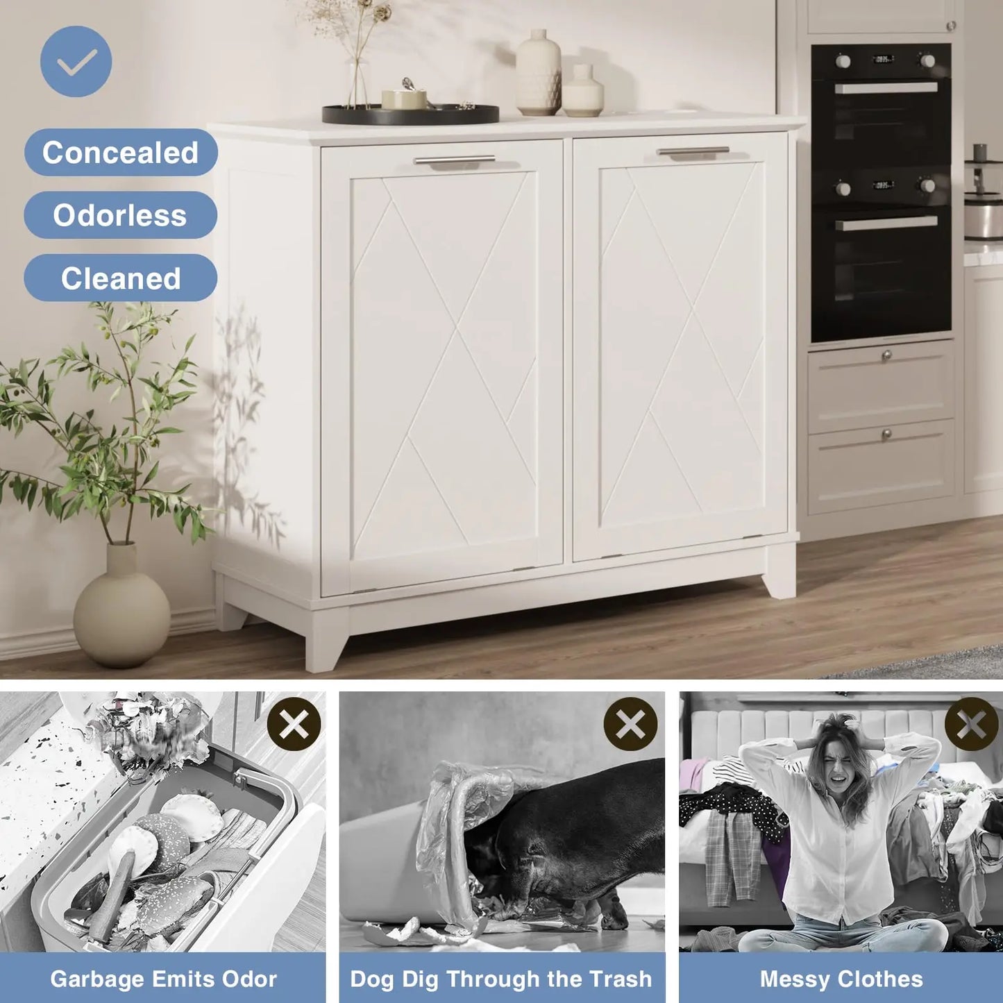 Tilt Out Trash Can Cabinet with Charging Station and Deodorizing Function