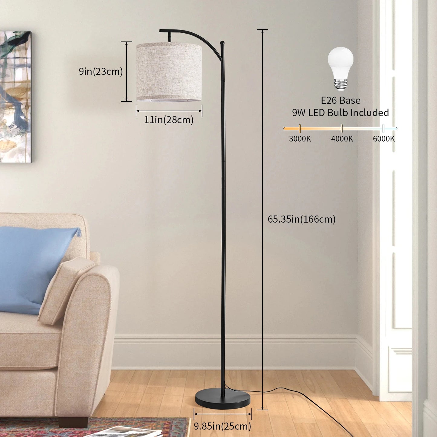 Floor Lamp with 3 Color Temperatures Adjustable Standing Light for Home