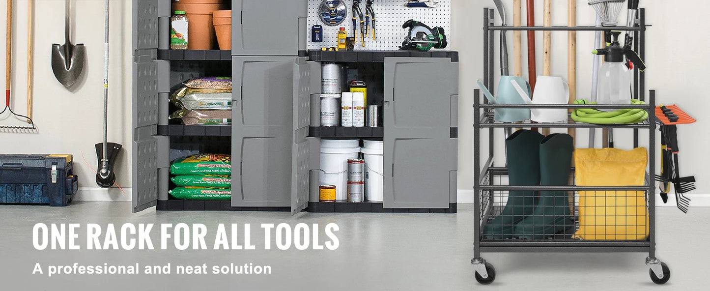 Ljustra Garden Tool Organizer 16 Slots Tool Rack with Wheels for Garage