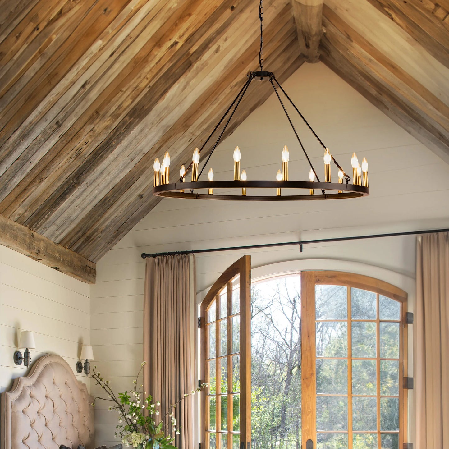 16-Light Wagon Wheel Chandelier Modern Rustic Pendant Light for Home