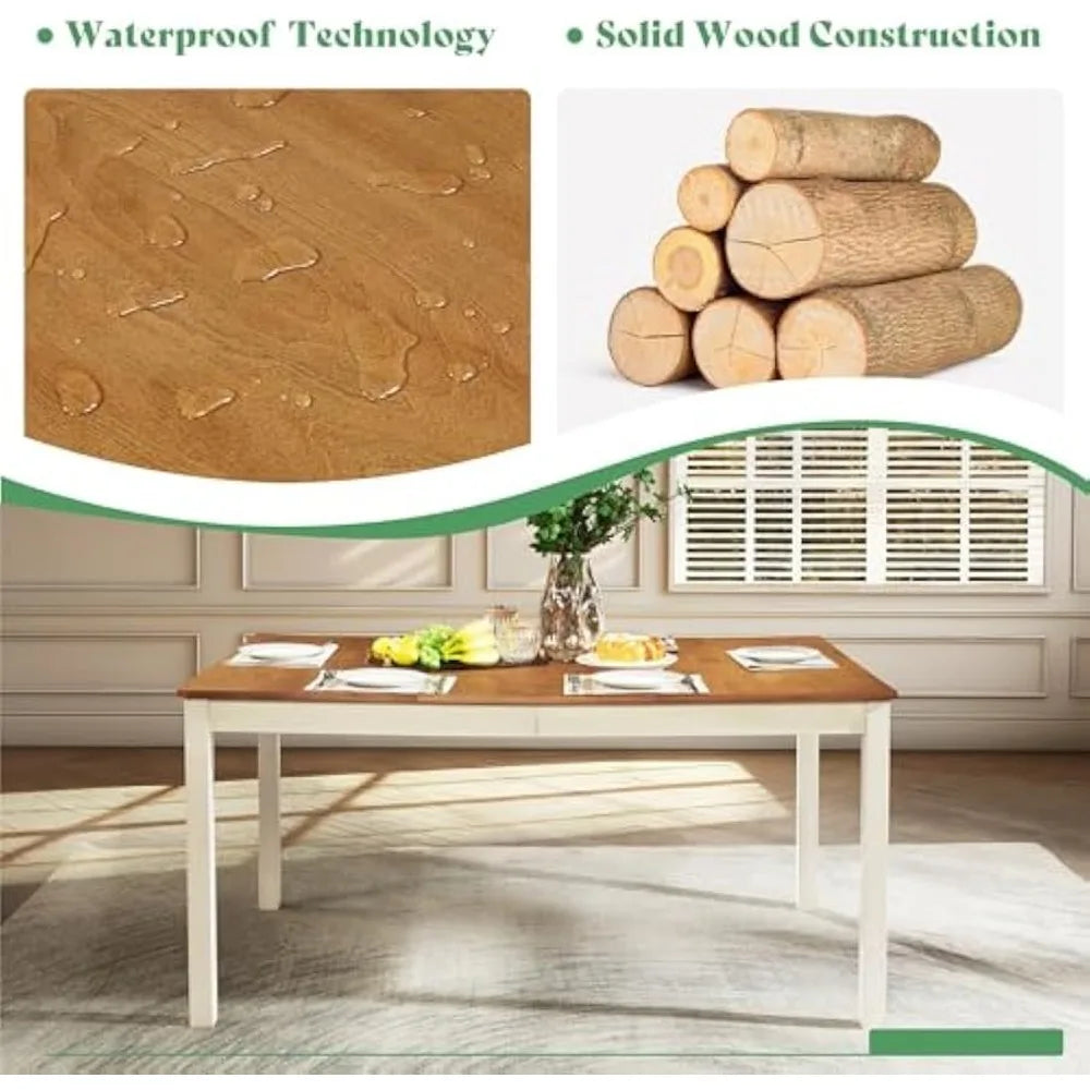 7-Piece Rustic Farmhouse Solid Wood Dining Table Set with 6 Chairs