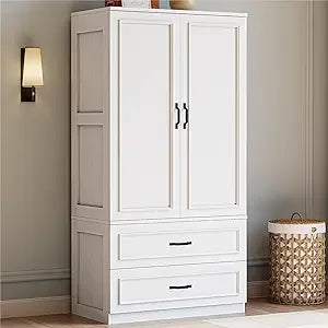 Armoire Wardrobe Closet 2 Doors 2 Drawers 70" H 36" W Wooden Storage
