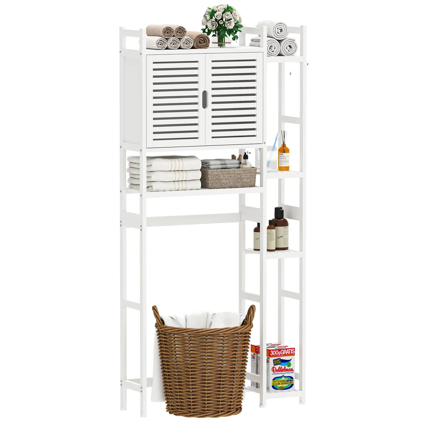 Bamboo Over The Toilet Bathroom Storage Cabinet Rack 4 Tier Shelves