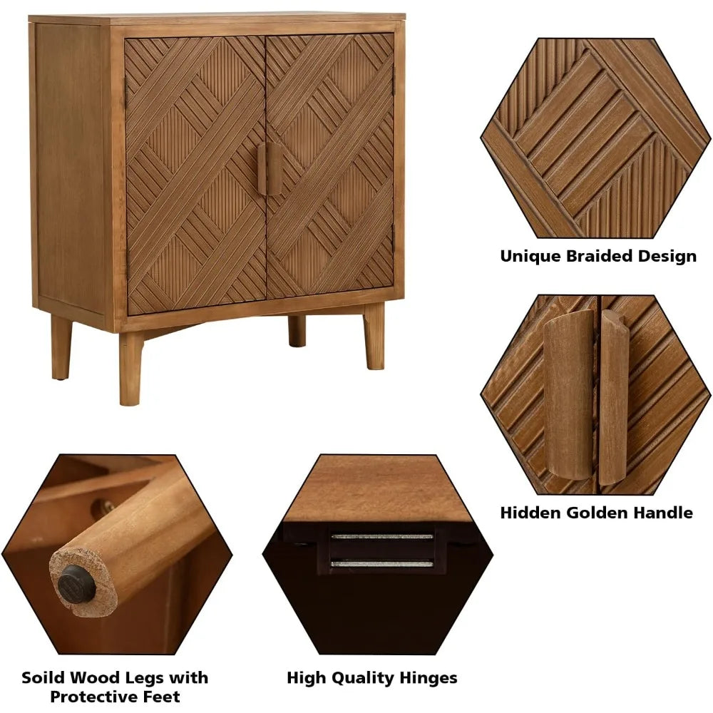 Mid-Century Modern Accent Cabinet Wooden Sideboard Rustic Storage Unit