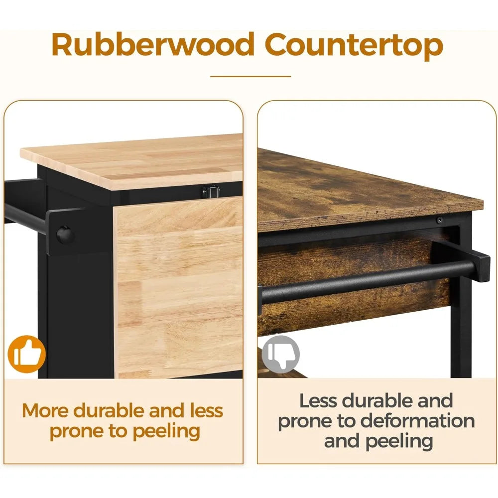 Rolling Kitchen Island Cart 49" on Wheels with Storage Cabinet Drawers