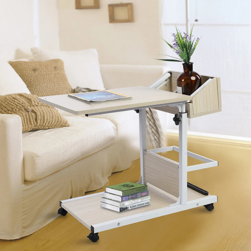 Portable Multifunctional Laptop Desk with Wheels and Storage Drawer
