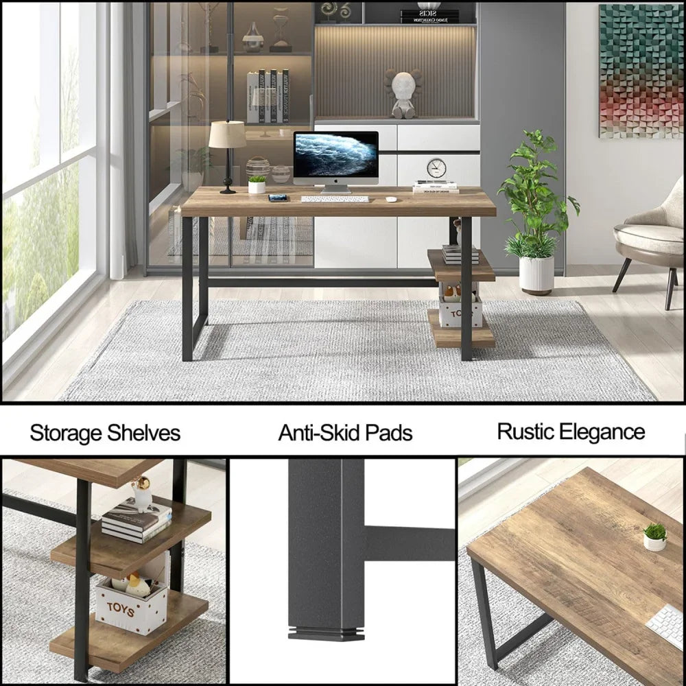 Modern L Shape Computer Desk with Storage Shelves for Home Office
