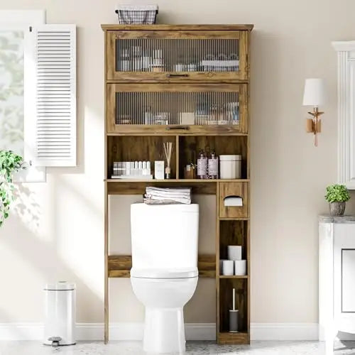 Vabches Over the Toilet Storage Cabinet Bathroom Organizer Wooden Rack
