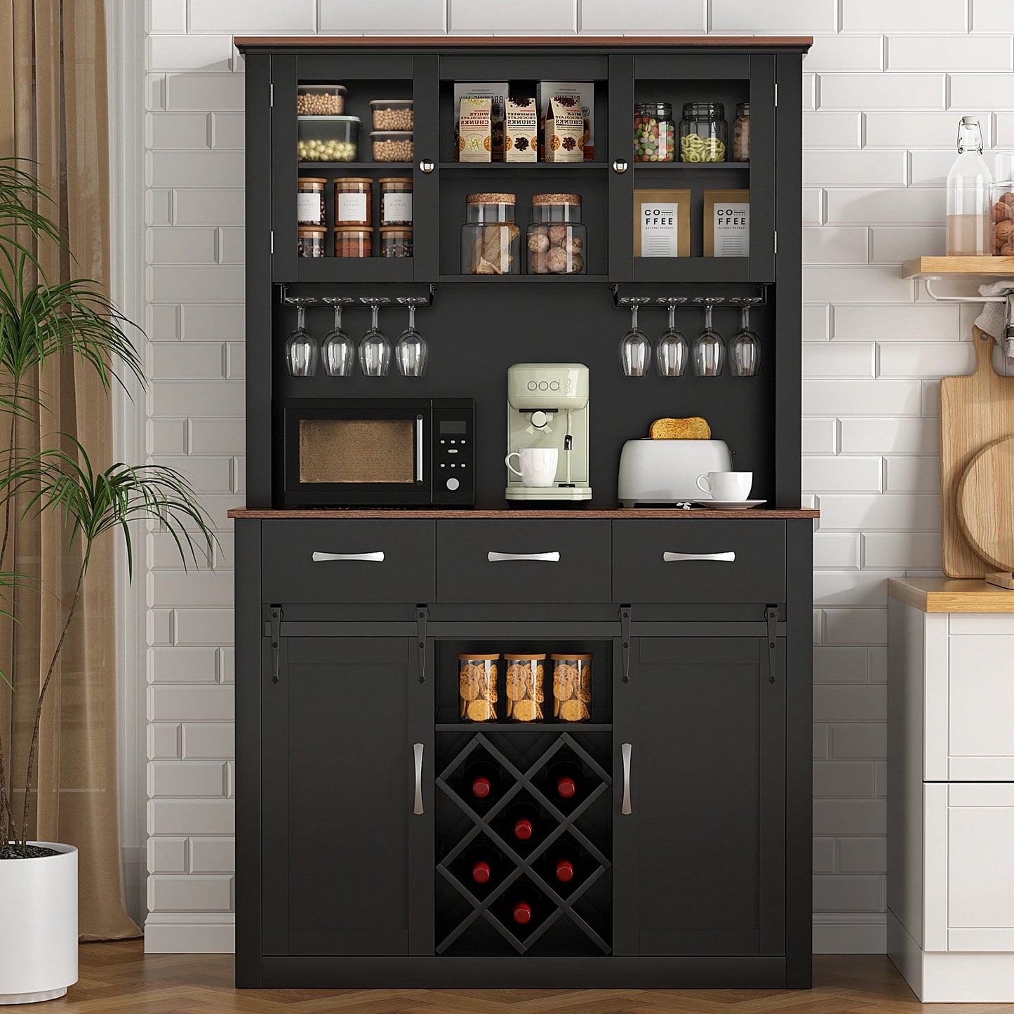 Ljustra 72 Inch Tall Farmhouse Bar Cabinet with Sliding Barn Doors