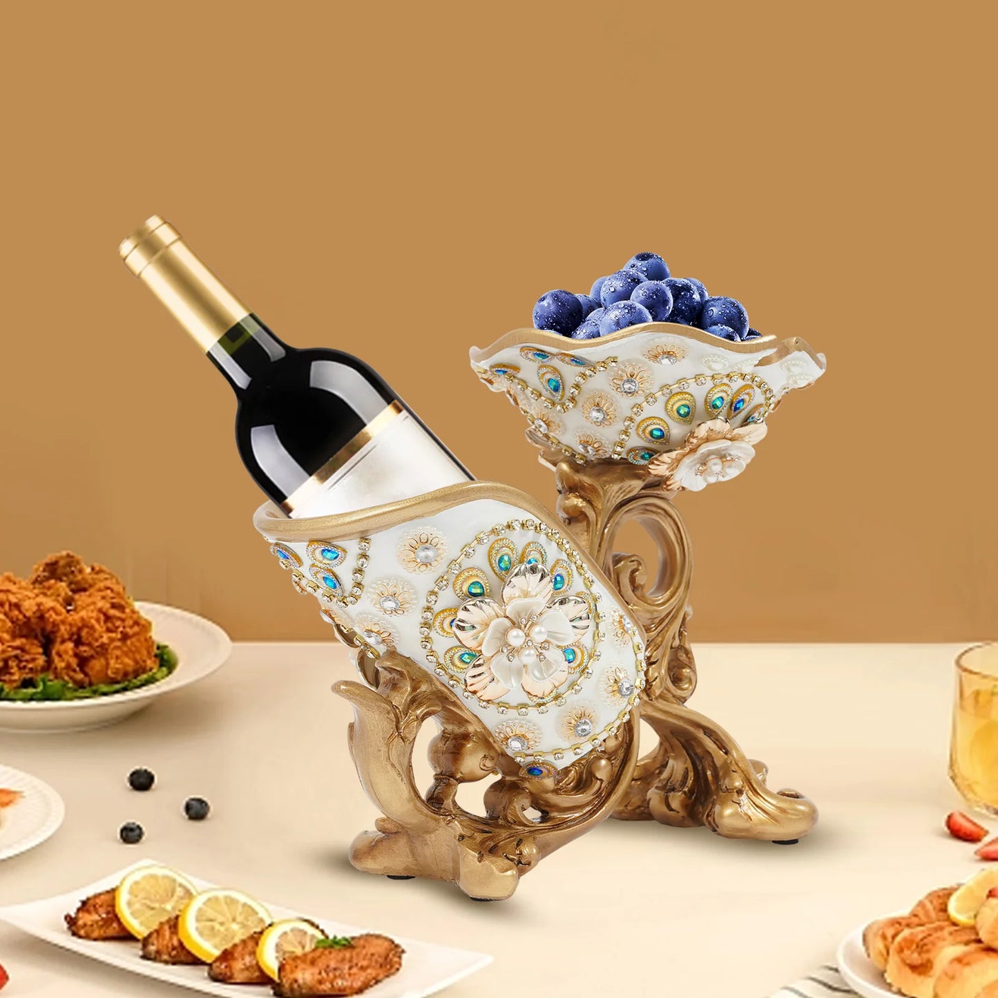 Golden European Style Resin Acrylic Wine Bottle Rack Tabletop Holder