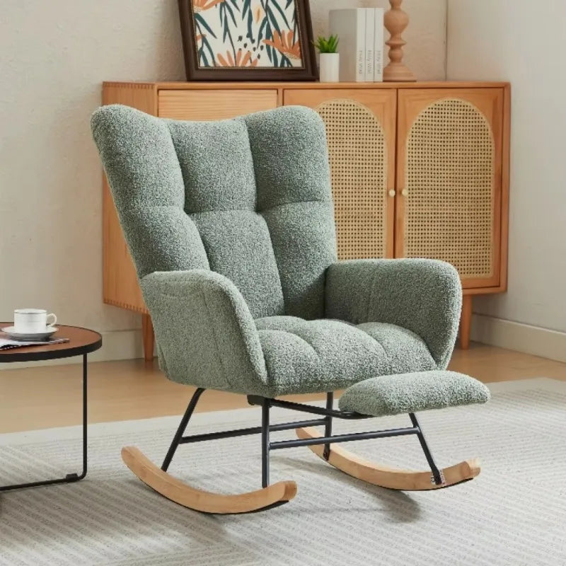 Modern Upholstered Glider Rocking Chair with Solid Wood Legs Accent Chair