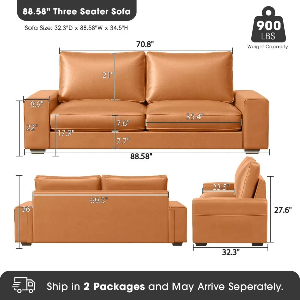 Faux Leather Loveseat Sofa Mid Century Modern with Side Pockets