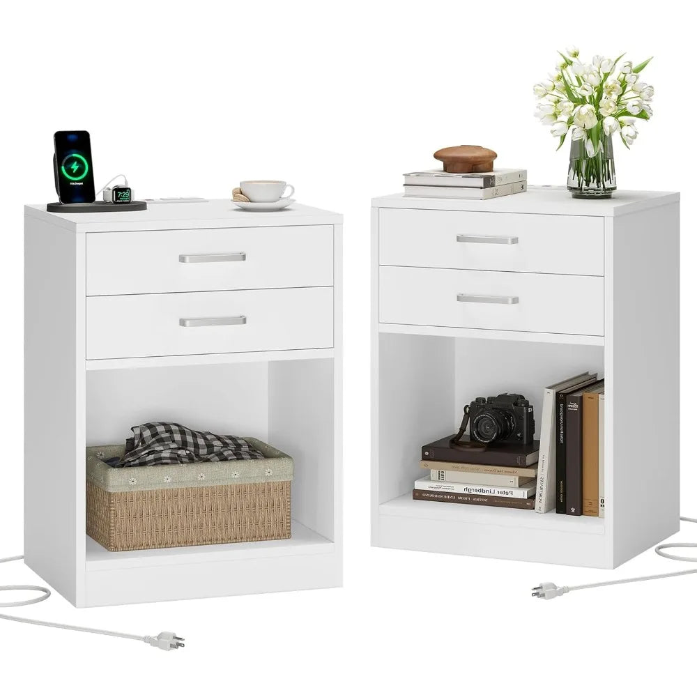 Nightstand with Charging Station Storage Modern Minimalist Bedroom Furniture