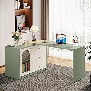 L Shaped Computer Desk with Drawers Modern Corner Office Desk
