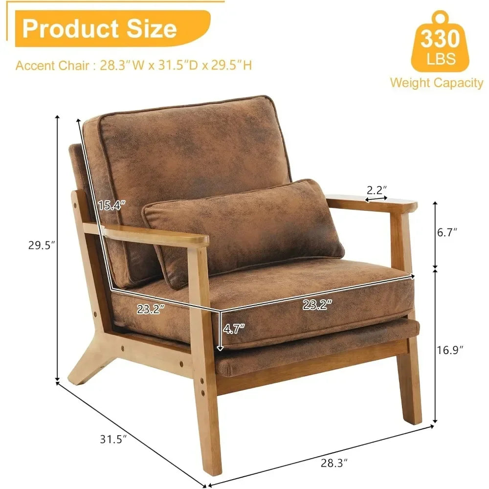 Ljustra Mid-Century Accent Chair Wide Armrest Lounge Chair with Pillow