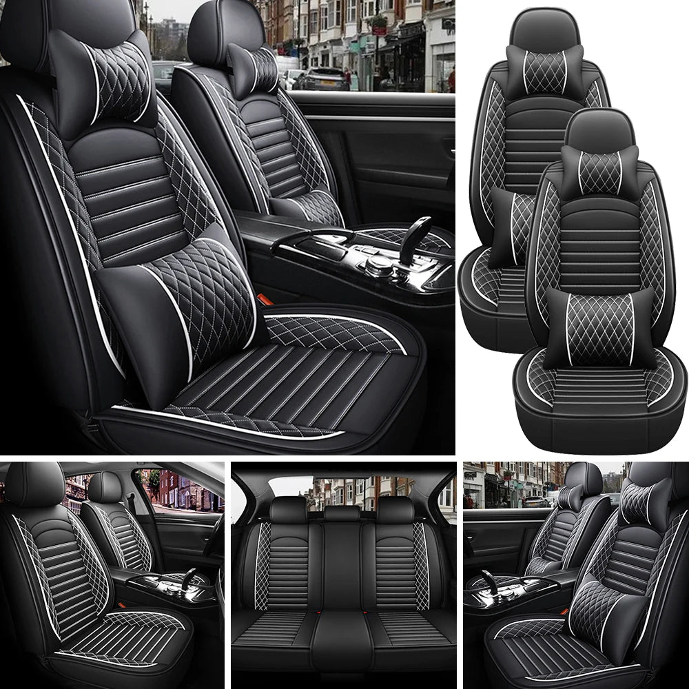 5-Seats PU Leather Car Seat Covers Full Set Anti-scratch Protection