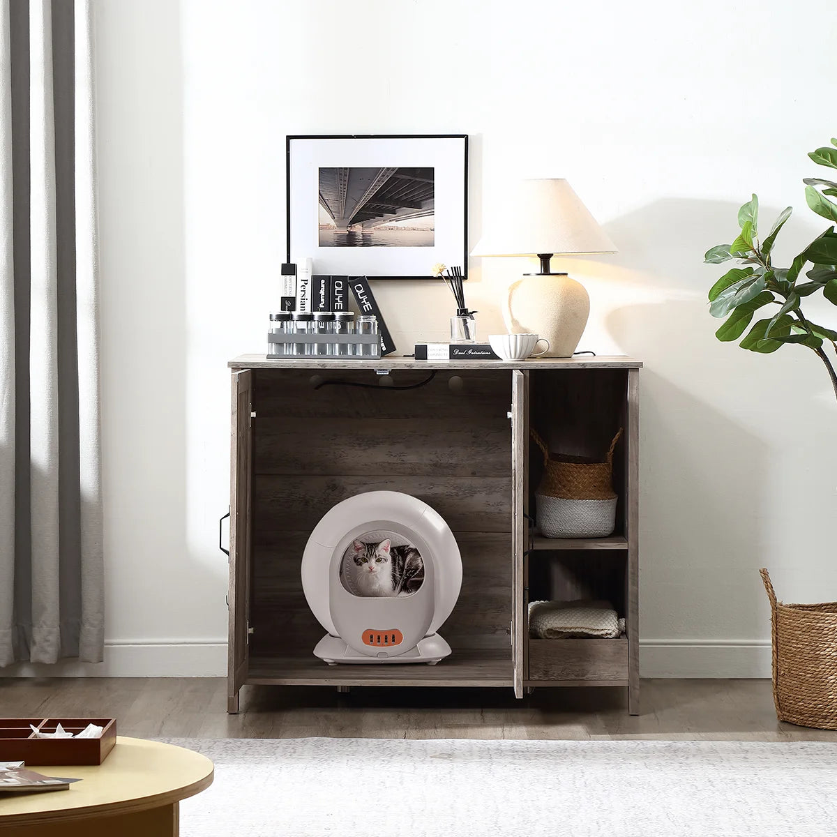 Cat Litter Robot Enclosure Furniture Adjustable Shelf Dog-Proofing