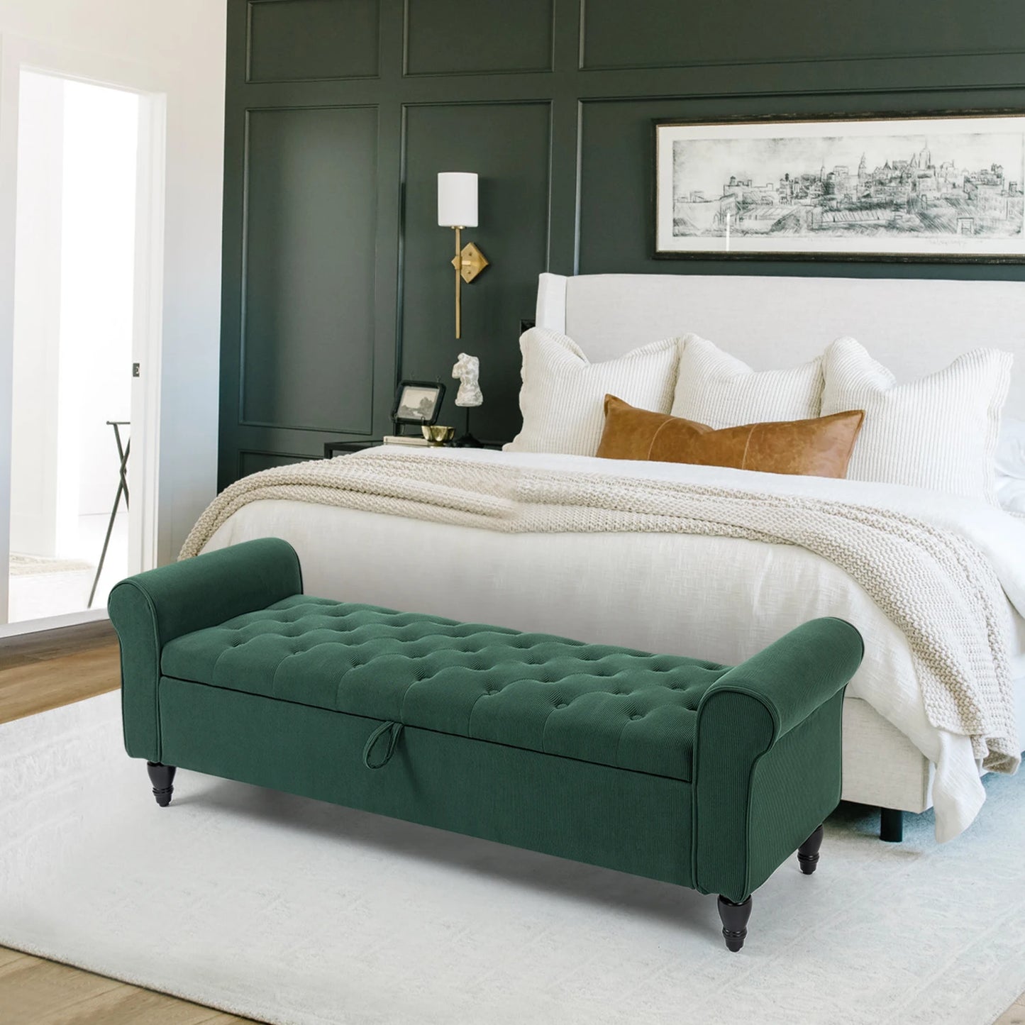 63 Storage Ottoman Upholstered Tufted Storage Bench for Living Room Bedroom