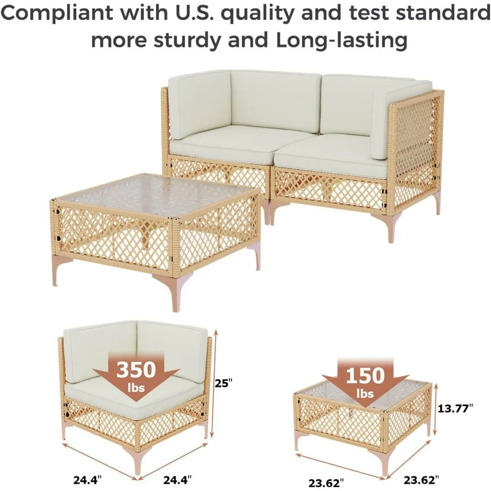 3 Piece Outdoor Patio Furniture Set All-Weather Wicker Sofa