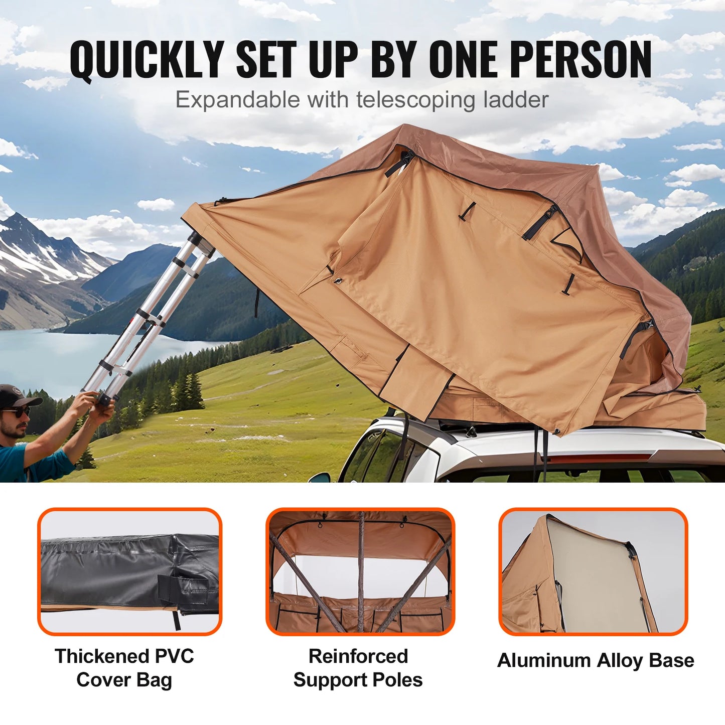 Ljustra Rooftop Tent Hardshell Folding Tent for Jeep SUV Van Truck