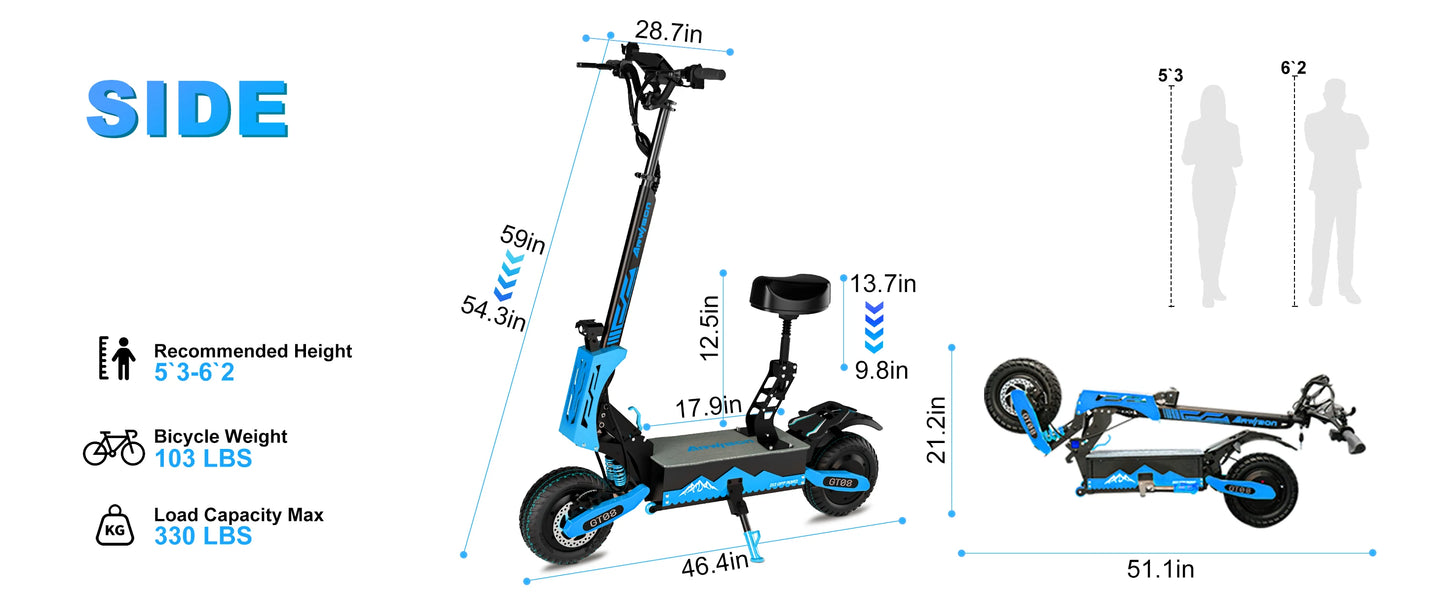 Ljustra GT08 Electric Scooter 5600W Dual Motor 46MPH 46Miles Off-Road
