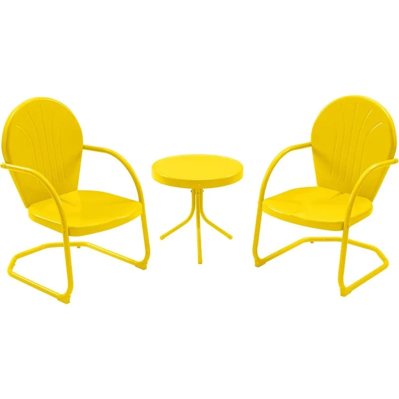 Retro Metal Patio Bistro Set 3 Pieces C-Spring Chairs Side Table