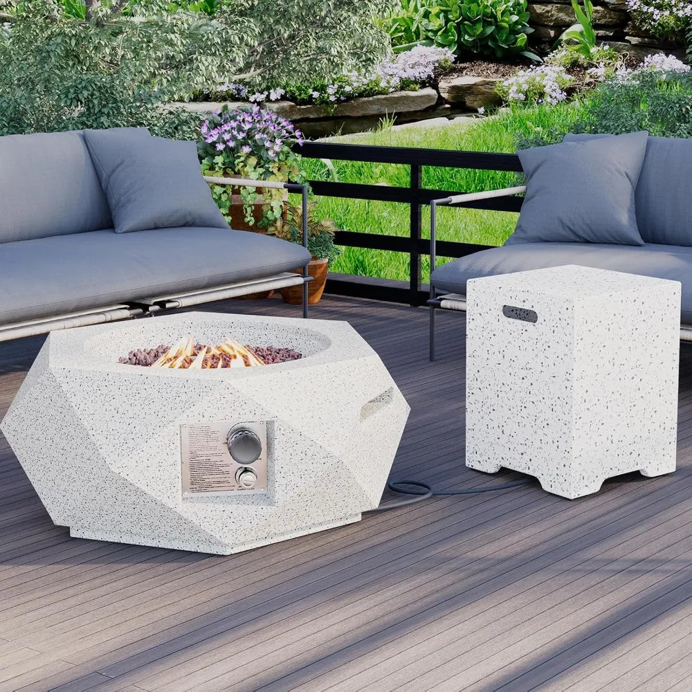 Hexagon Fire Pit Table Outdoor Propane with Rain Cover and Tank Holder