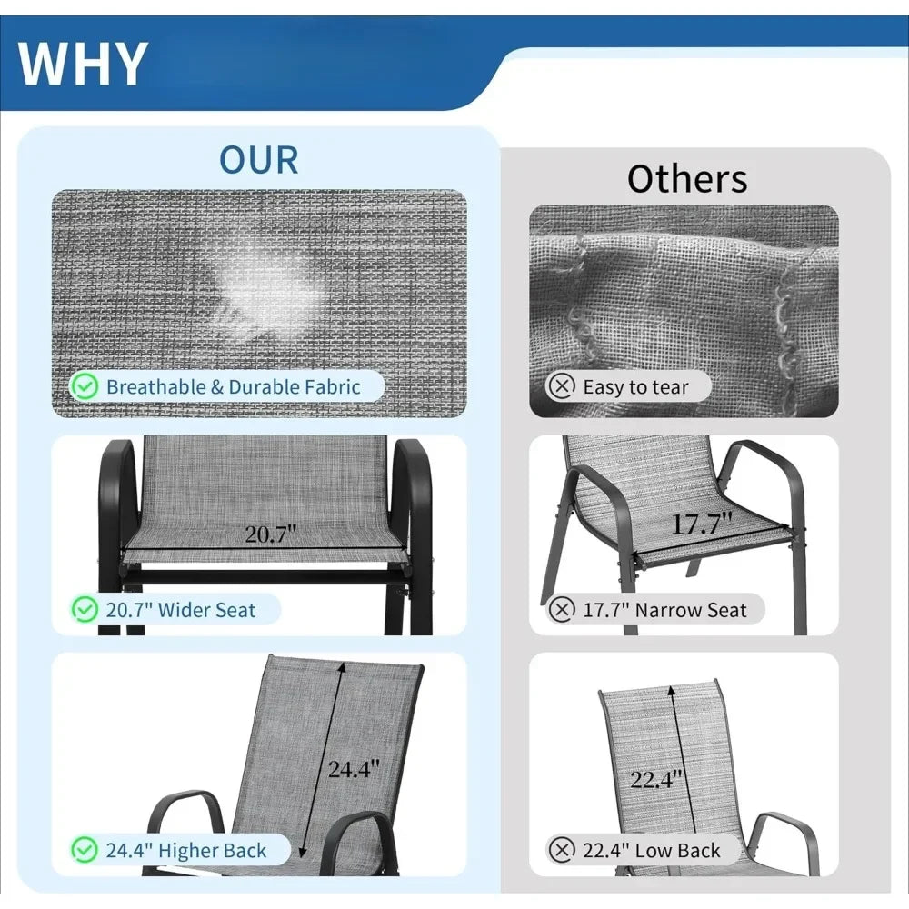 Textilene Patio Chairs Set of 4 Weather Resistant Stackable Lightweight