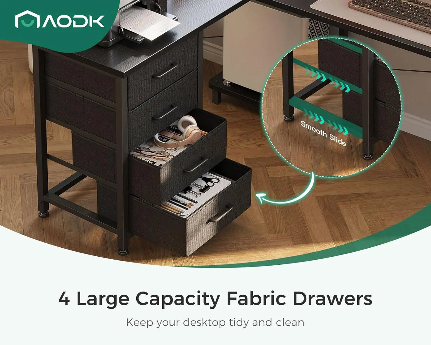 L Shaped Gaming Desk with 4 Drawers and USB Charging Power Outlets