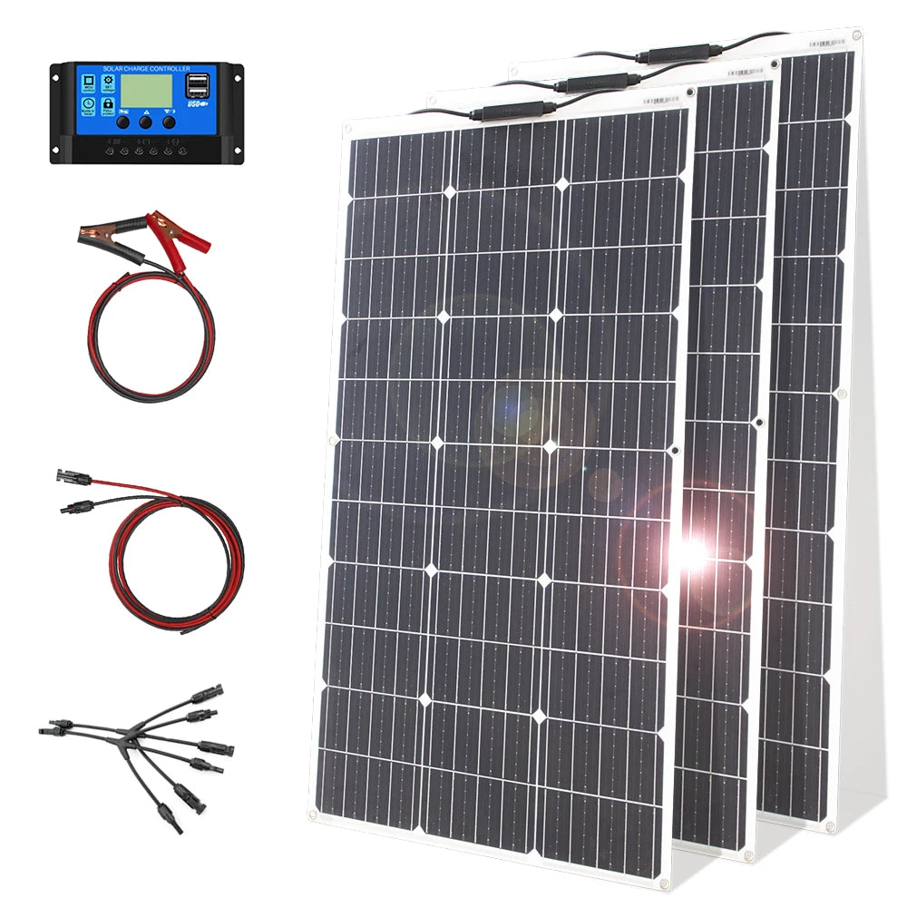 100W 12V Flexible Solar Panel Kit Monocrystalline Waterproof RV Camping
