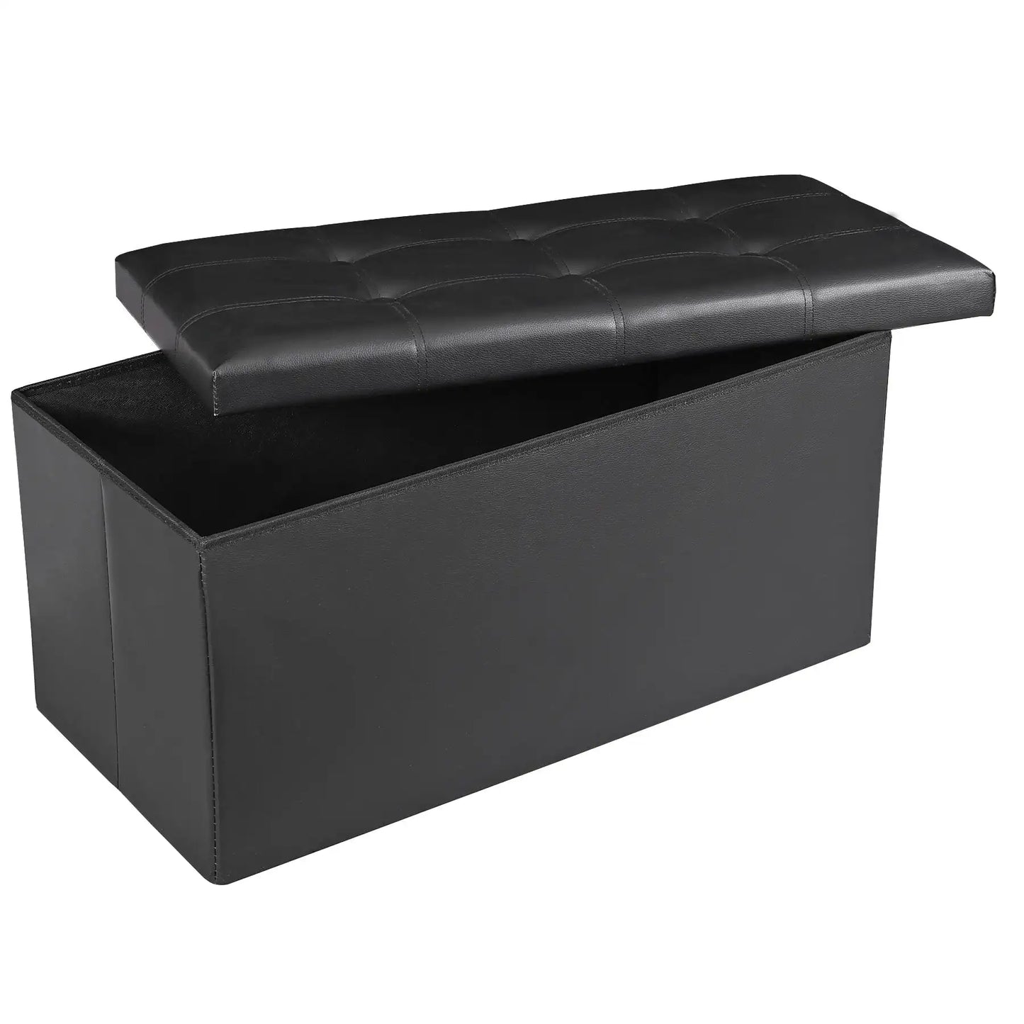 Folding Storage Ottoman Bench Faux Leather Footrest 350 lbs Capacity