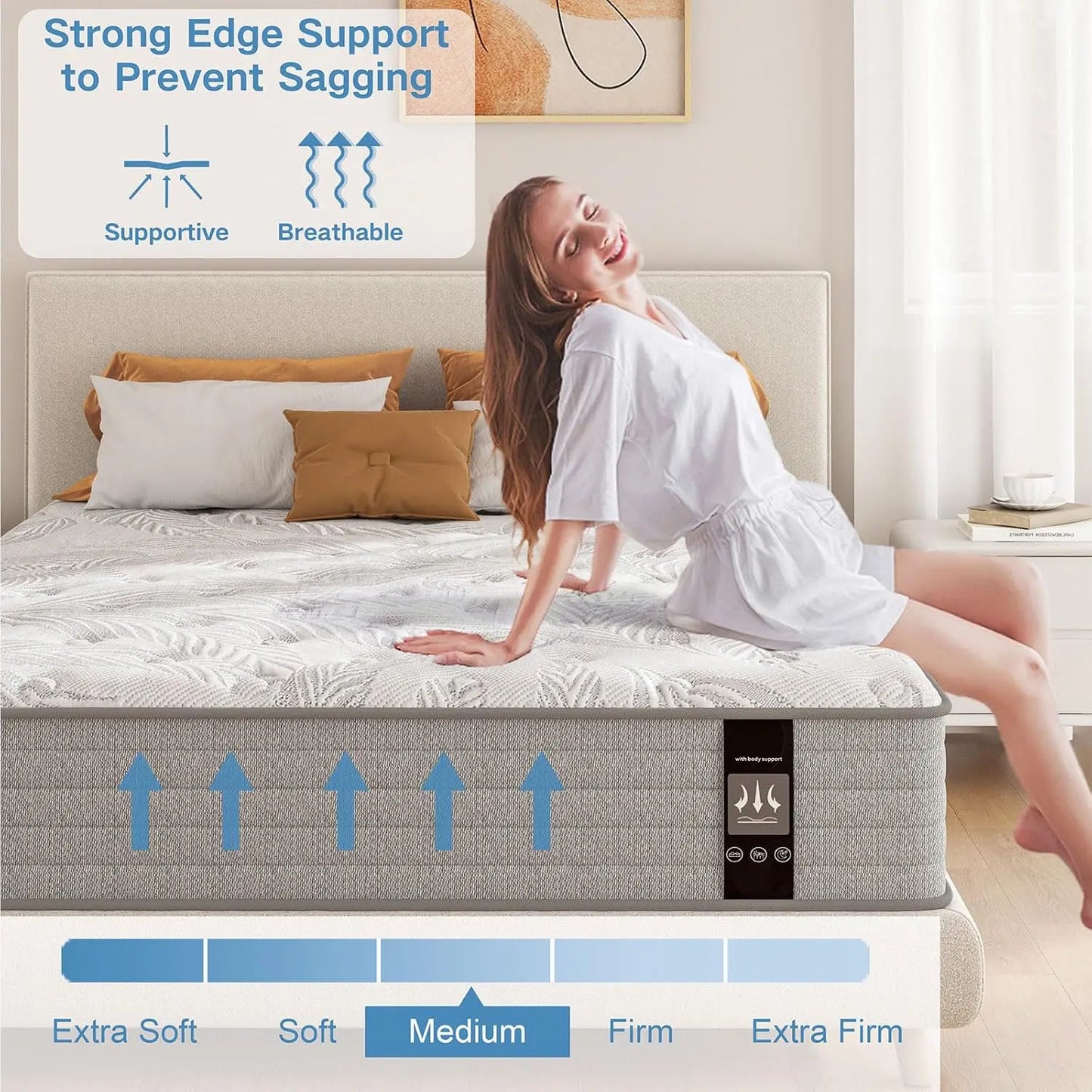 Ljustra Twin XL Mattress 12 Inch Hybrid Memory Foam Pocket Springs Medium Firm