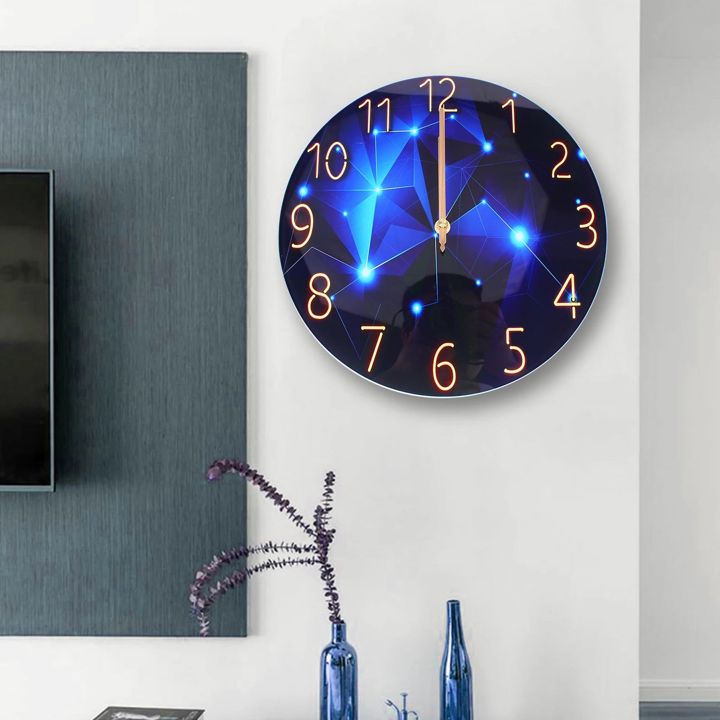 Ultra-Thin Round Tempered Glass Wall Clock Diamond Modern Home Decor