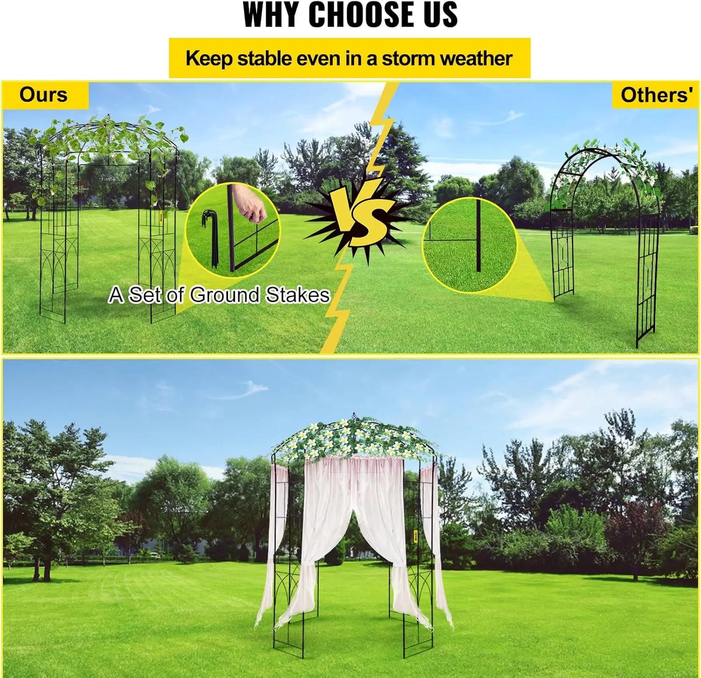 Birdcage Garden Arch 9ft High Heavy Duty Wrought Iron Wedding Trellis