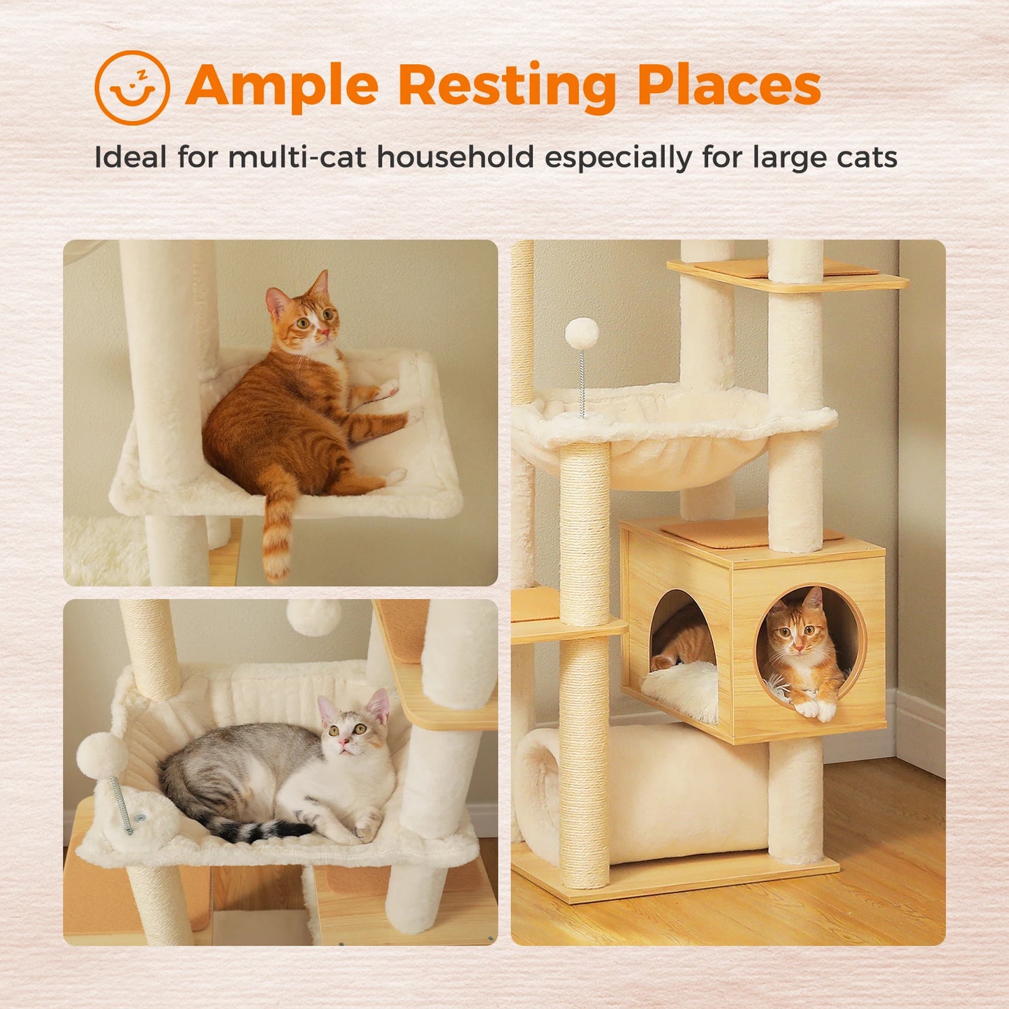 Floor to Ceiling Cat Tree Adjustable Height Wooden Tower with Scratching Posts