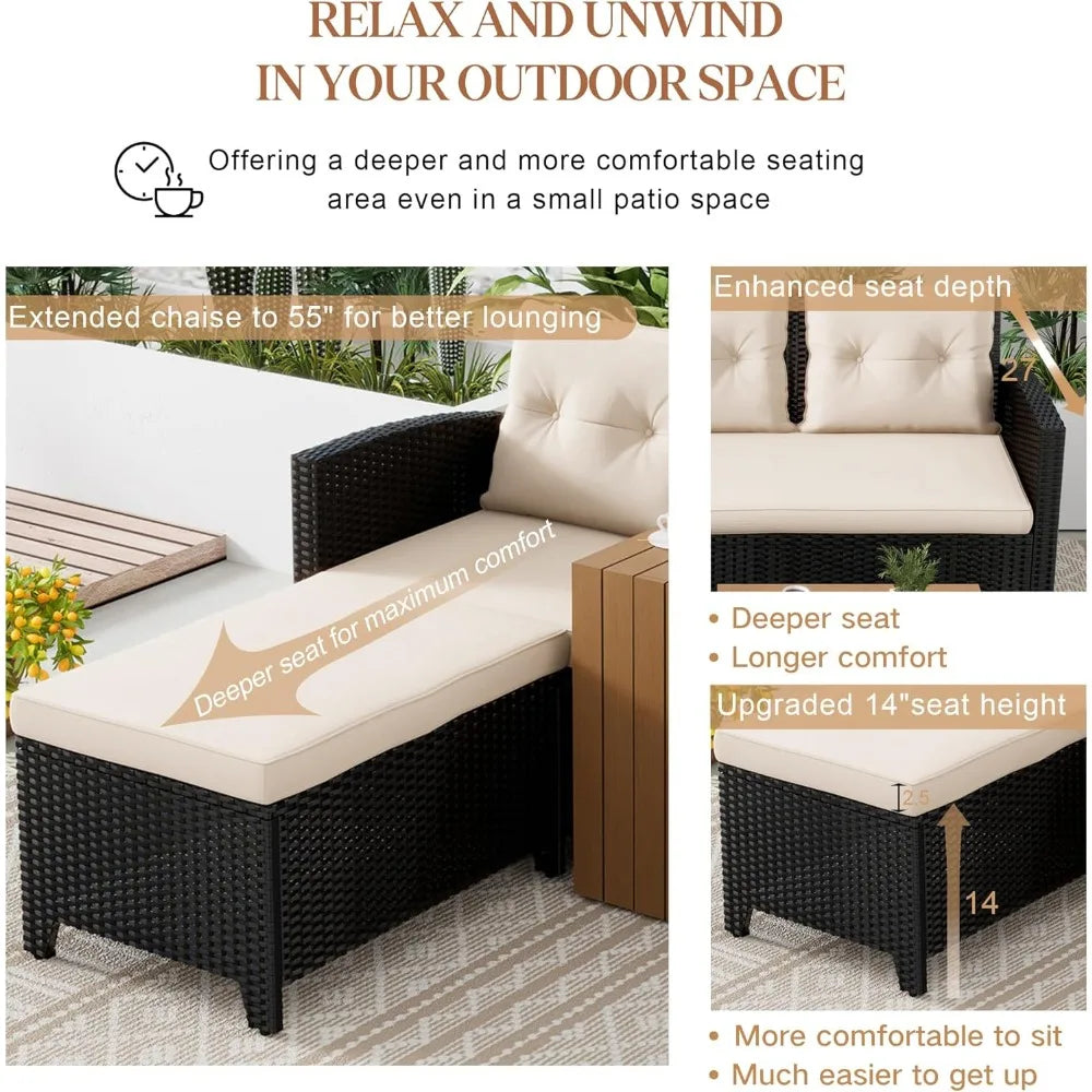 Ljustra Outdoor Wicker Patio Furniture Set 3 Piece Sectional Sofa Set