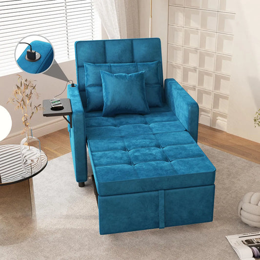 Ljustra Velvet Chaise Lounge Chair with USB Ports 3-in-1 Sofa Bed