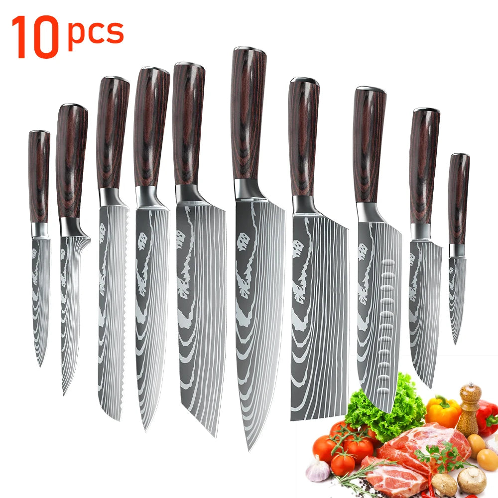 Chef Knife Set Japanese Damascus Steel Kitchen Knives Professional 1-10PCS