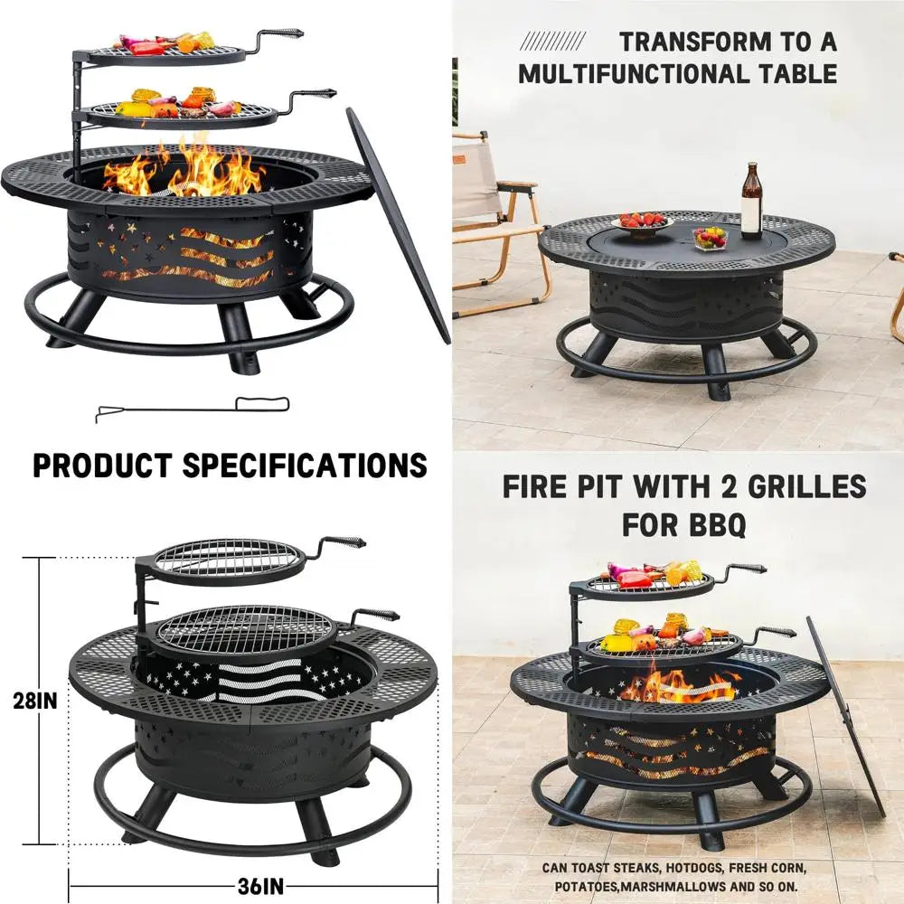 36 Inch Fire Pit with Cooking Grates Outdoor Wood Burning BBQ Grill
