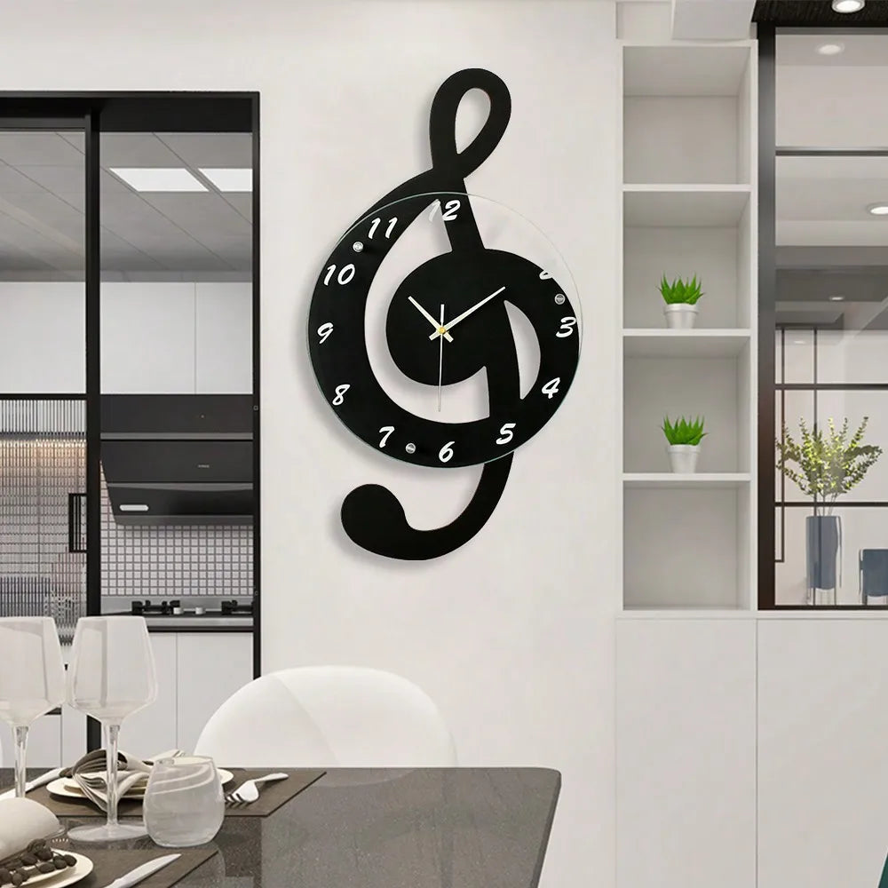 Modern Musical Note Glass Wall Clock Silent 9.5" Home Decor