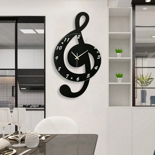 Modern Musical Note Glass Wall Clock Silent 9.5" Home Decor