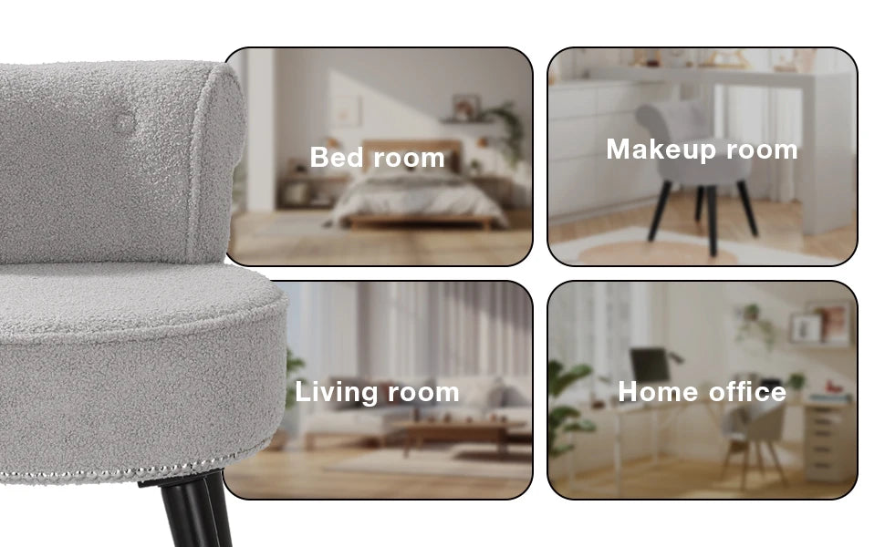 Vanity Chair with Back Tufted Upholstered Makeup Chair Wooden Legs