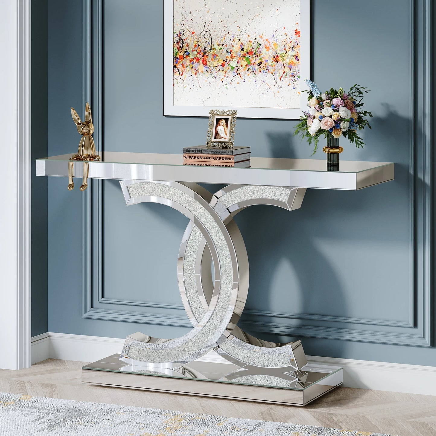 Ljustra Modern 39-Inch Console Table Faux Marble Gold Metal Legs