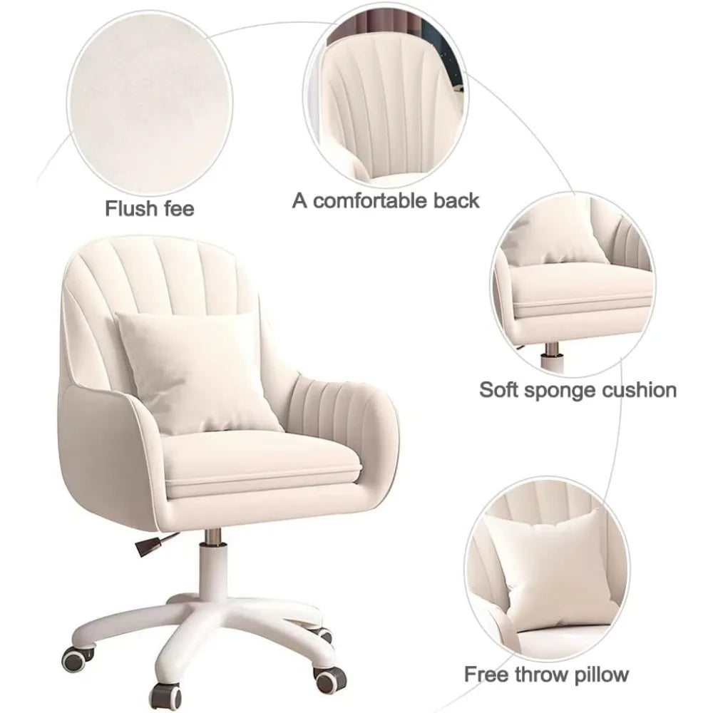 Mid Back Office Chair Upholstered Velvet Swivel Height Adjustable