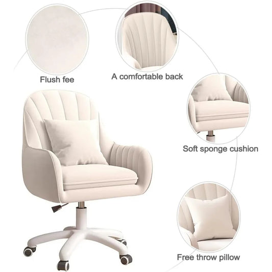 Mid Back Office Chair Upholstered Velvet Swivel Height Adjustable