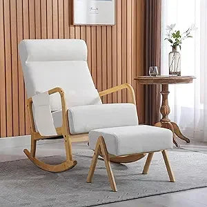 Oversize Rocking Chair Nursery High Back Armchair with USB Side Pocket