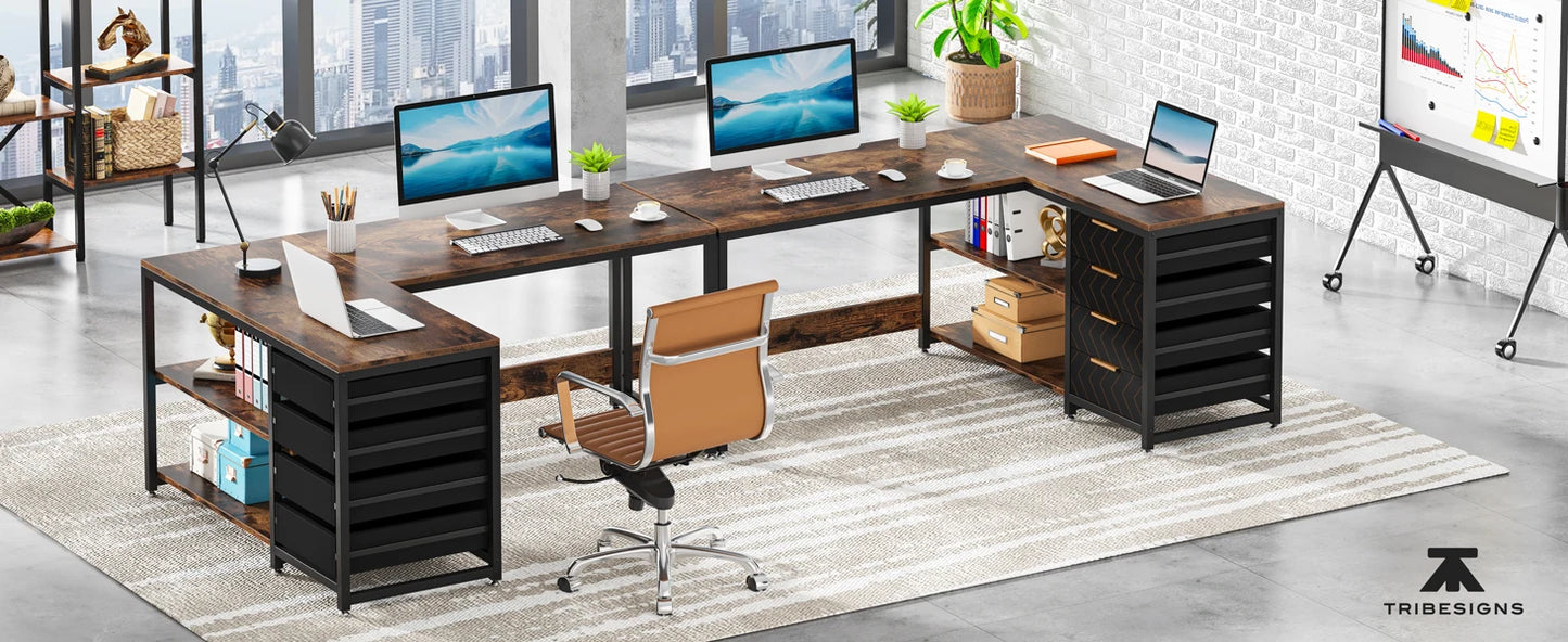 L Shaped Computer Desk with Storage Drawers Reversible Corner Desk