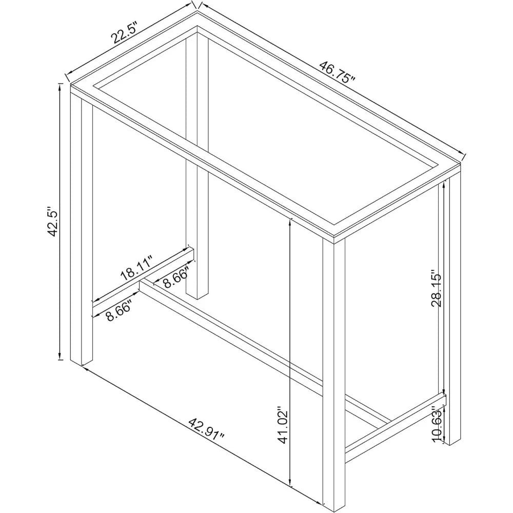 Ljustra 47 Inch Rectangular Bar Table Tempered Glass Chrome Legs